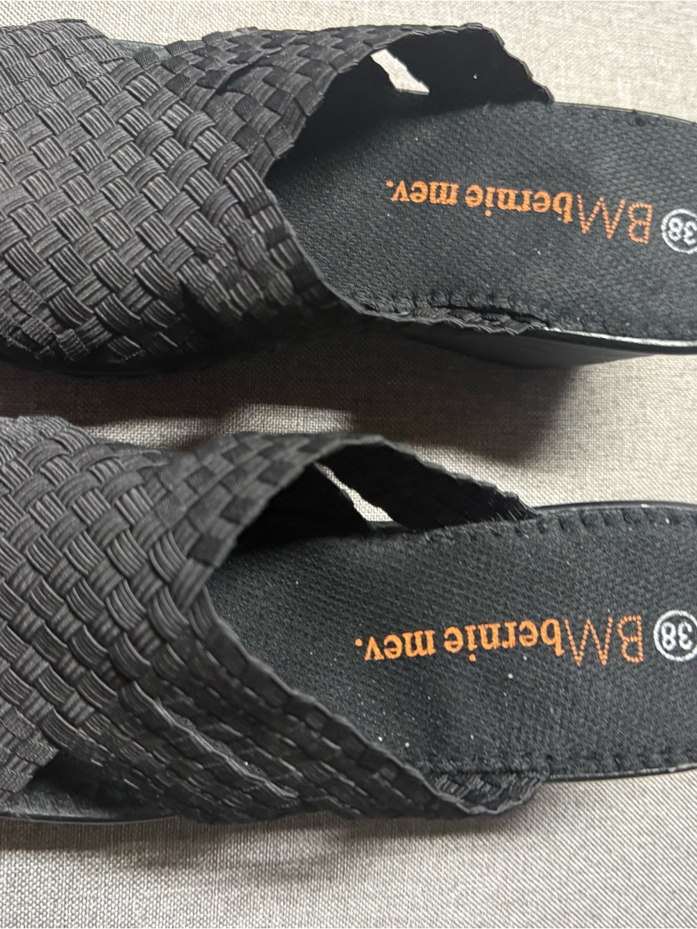 bernie mev. Black Woven Slide Sandals